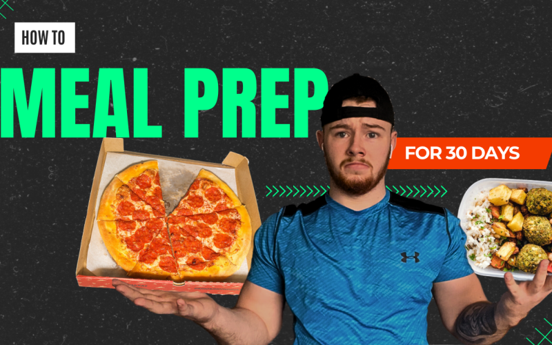 how to meal prep thumbnail. chose between pizza and healthy food.